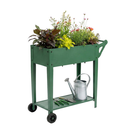 Raised Garden Bed Planter With Wheels And Storage Shelf