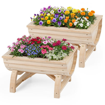 Raised Garden Bed Planters, Set of 2, Fir Wood, Drainage