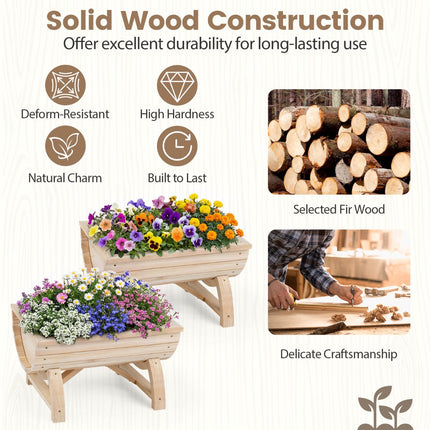 Raised Garden Bed Planters, Set of 2, Fir Wood, Drainage
