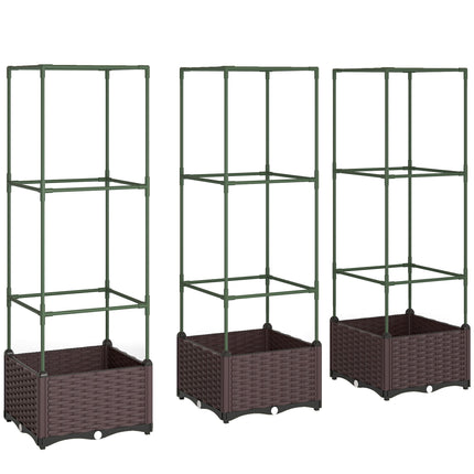 Raised Garden Bed Set with Trellis, 3-Pack, Drainage