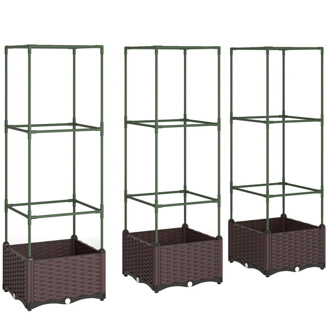 Raised Garden Bed Set with Trellis, 3-Pack, Drainage