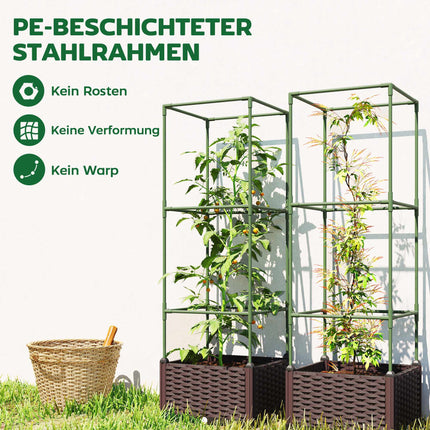 Raised Garden Bed Set with Trellis, 3-Pack, Drainage