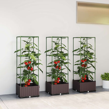 Raised Garden Bed Set with Trellis, 3-Pack, Drainage