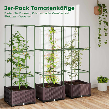 Raised Garden Bed Set with Trellis, 3-Pack, Drainage