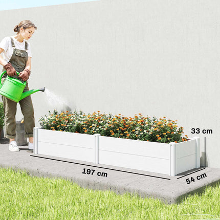 Raised Garden Bed, White Vinyl, 197 x 54 x 33 cm, Easy DIY Assembly