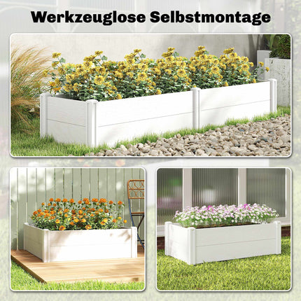 Raised Garden Bed, White Vinyl, 197 x 54 x 33 cm, Easy DIY Assembly