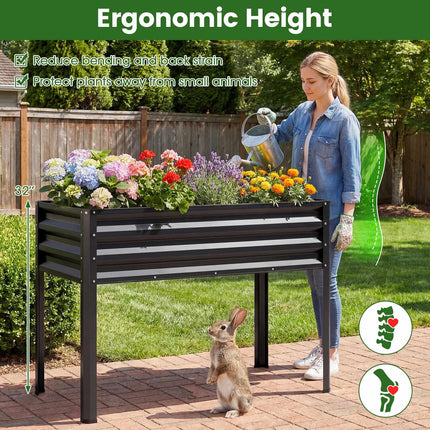 Raised Garden Bed With Legs, Metal Elevated Planter, Black