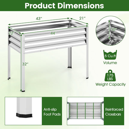 Raised Garden Bed With Legs, Metal Planter 44x22x32