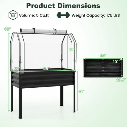 Raised Garden Bed With Legs and Greenhouse Cover, 44x22