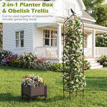 Raised Garden Bed With Obelisk Trellis, Self-Watering