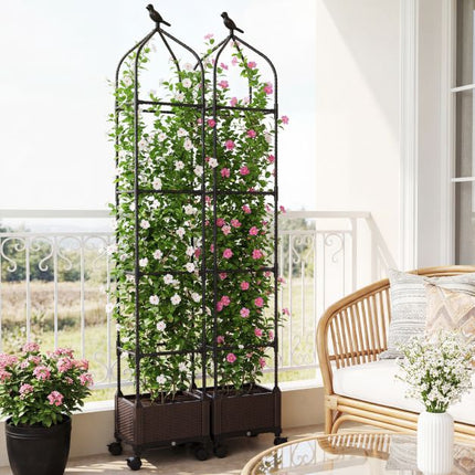 Raised Garden Bed With Obelisk Trellis, Self-Watering