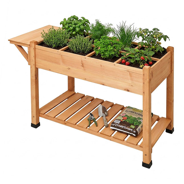Raised Garden Bed With Shelves, Fir Wood, 8-Compartment