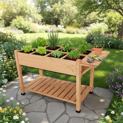 Raised Garden Bed With Shelves, Fir Wood, 8-Compartment