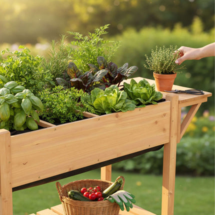 Raised Garden Bed With Shelves, Fir Wood, 8-Compartment