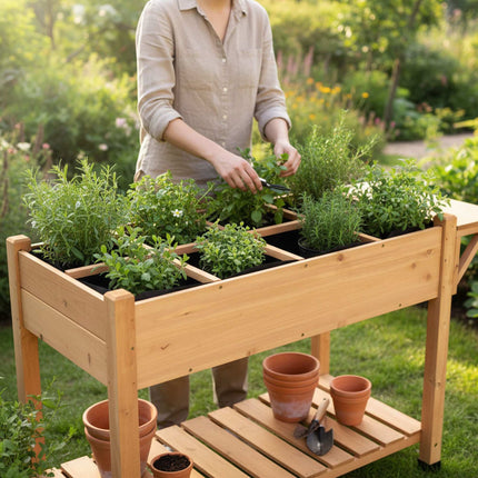 Raised Garden Bed With Shelves, Fir Wood, 8-Compartment