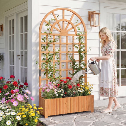 Raised Garden Bed With Trellis, 71 Inch Fir Wood
