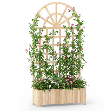 Raised Garden Bed With Trellis, 71 in Fir Wood Planter