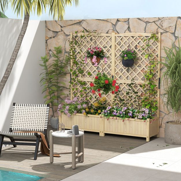 Raised Garden Bed With Trellis, Fir Wood, 90x44.5x180cm