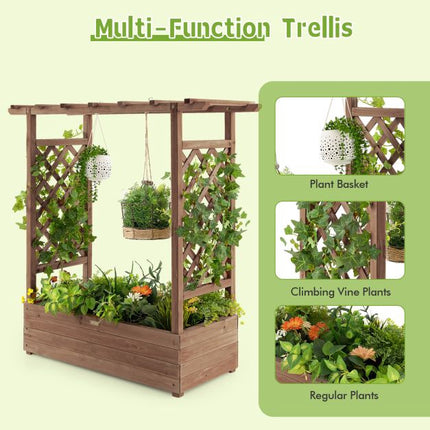 Raised Garden Bed With Trellis and Hanging Roof, Fir Wood