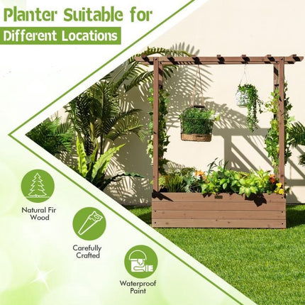 Raised Garden Bed With Trellis and Hanging Roof, Fir Wood