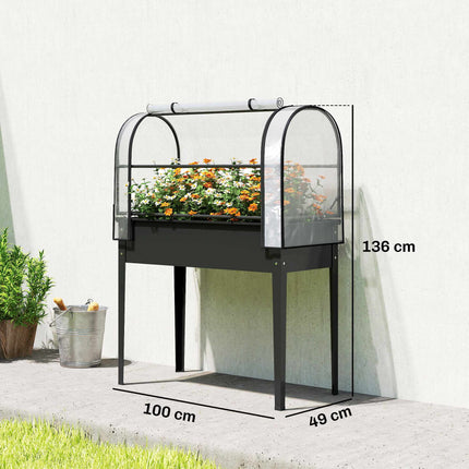 Raised Garden Bed with Clear Cover, Metal, 100x49x136 cm