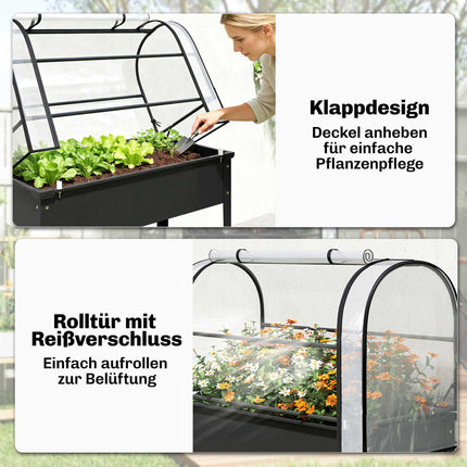 Raised Garden Bed with Clear Cover, Metal, 100x49x136 cm