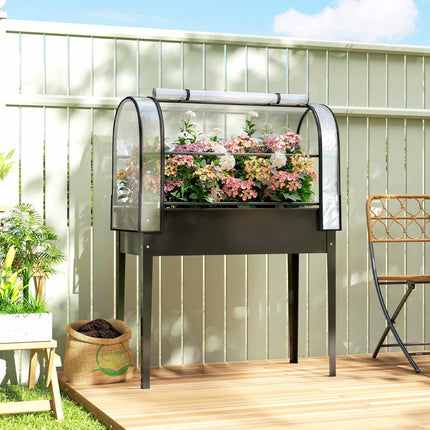 Raised Garden Bed with Clear Cover, Metal, 100x49x136 cm