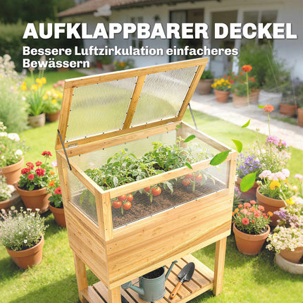Raised Garden Bed with Cold Frame, Wood, 75L Capacity