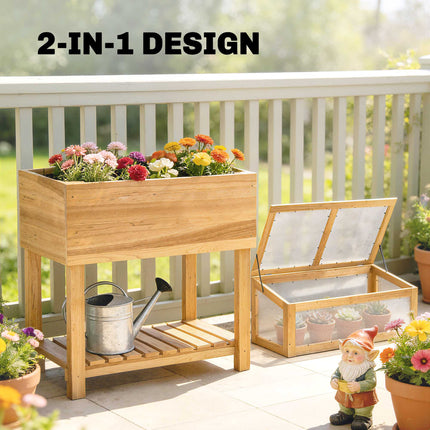 Raised Garden Bed with Cold Frame, Wood, 75L Capacity