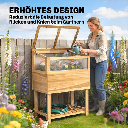 Raised Garden Bed with Cold Frame, Wood, 75L Capacity