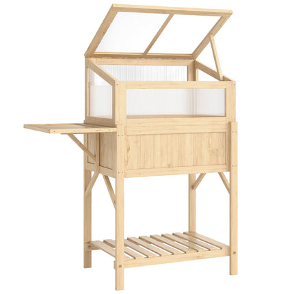 Raised Garden Bed with Cold Frame, Wood, Foldable Shelf