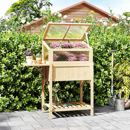 Raised Garden Bed with Cold Frame, Wood, Foldable Shelf