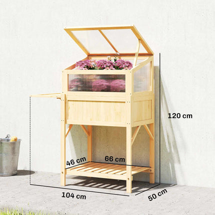 Raised Garden Bed with Cold Frame, Wood, Foldable Shelf