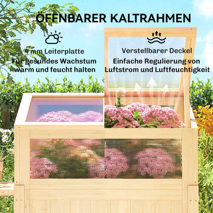 Raised Garden Bed with Cold Frame, Wood, Foldable Shelf