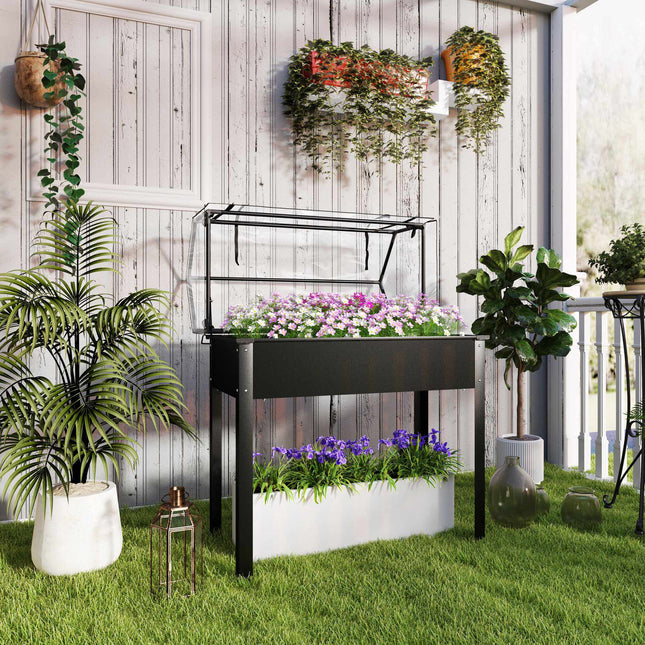 Raised Garden Bed with Greenhouse Cover, 100x48x124 cm, Black