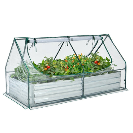 Raised Garden Bed with Greenhouse, Galvanized Steel, 180x90x91 cm