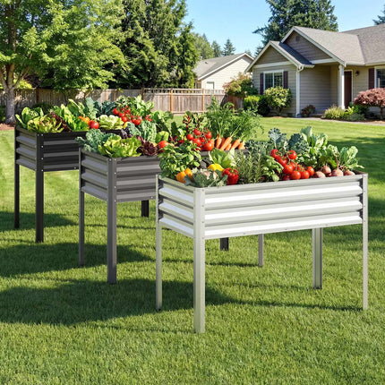 Raised Garden Bed with Legs, Metal Elevated Planter, Grey