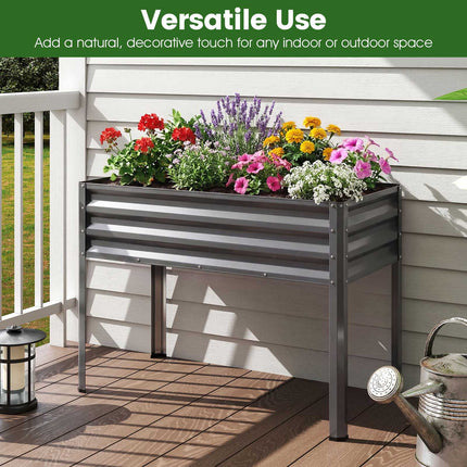 Raised Garden Bed with Legs, Metal Elevated Planter, Grey
