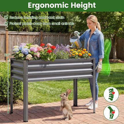 Raised Garden Bed with Legs, Metal Elevated Planter, Grey