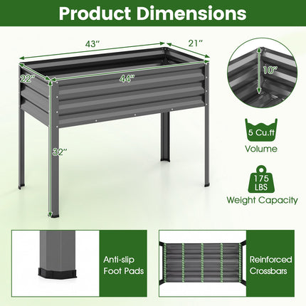 Raised Garden Bed with Legs, Metal Elevated Planter, Grey