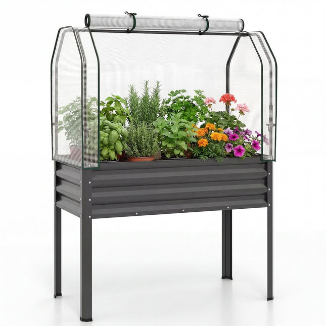 Raised Garden Bed with Legs and Greenhouse Cover, Metal