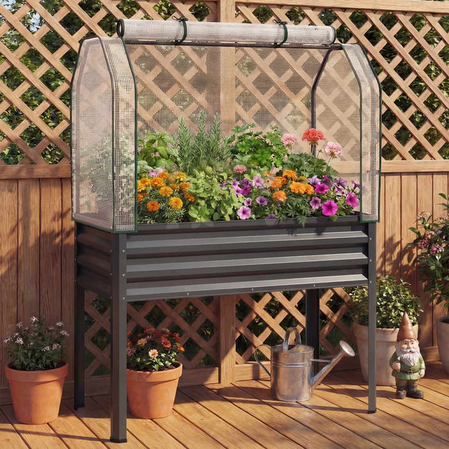Raised Garden Bed with Legs and Greenhouse Cover, Metal