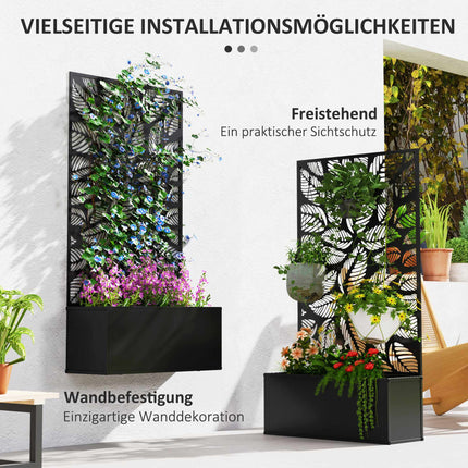 Raised Garden Bed with Privacy Panel, Metal, Black, 8 Gallon Capacity