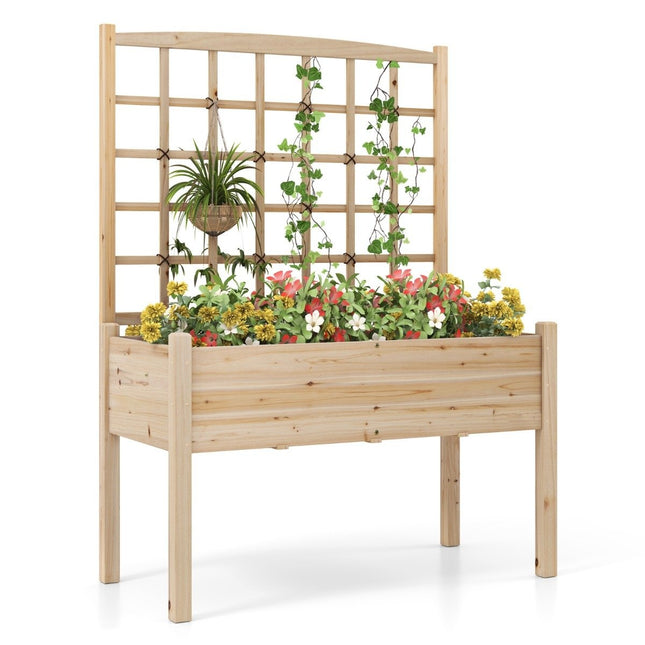 Raised Garden Bed with Trellis, 119x60x160 cm, Wood Planter