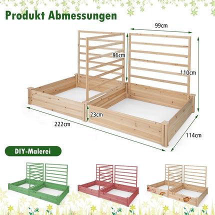 Raised Garden Bed with Trellis, 222x114x110 cm, Pine Wood