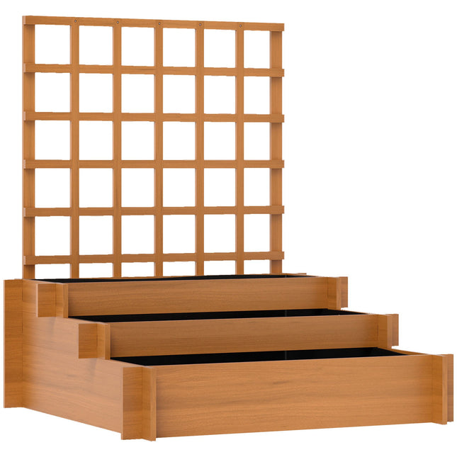 Raised Garden Bed with Trellis, 3-Tier Fir Wood, 95x95x110 cm