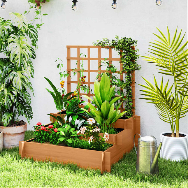 Raised Garden Bed with Trellis, 3-Tier Fir Wood, 95x95x110 cm
