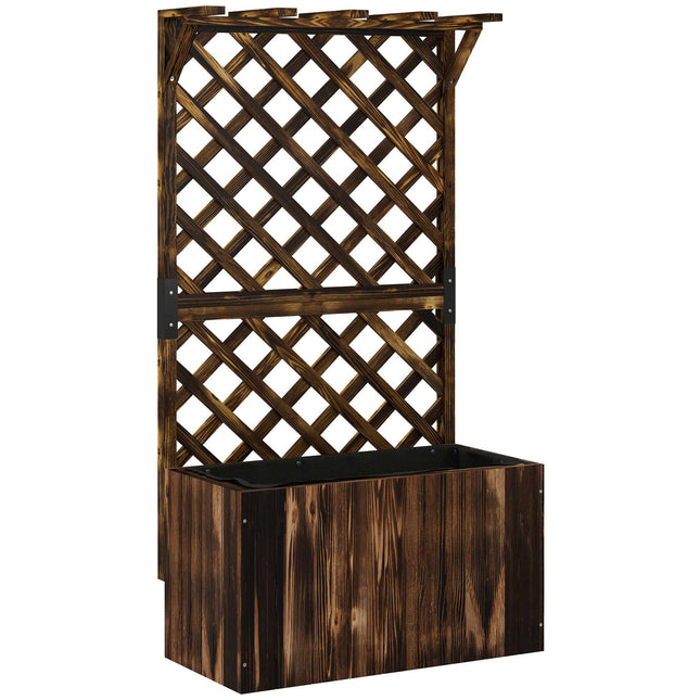 Raised Garden Bed with Trellis, Charred Wood, 64x33x122 cm