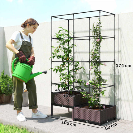 Raised Garden Bed with Trellis, Drainage, 100x50x174 cm