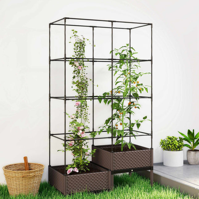 Raised Garden Bed with Trellis, Drainage, 100x50x174 cm